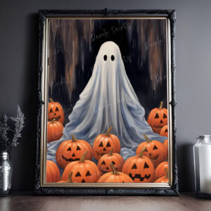 halloween decor, ghost in jack o lanterns