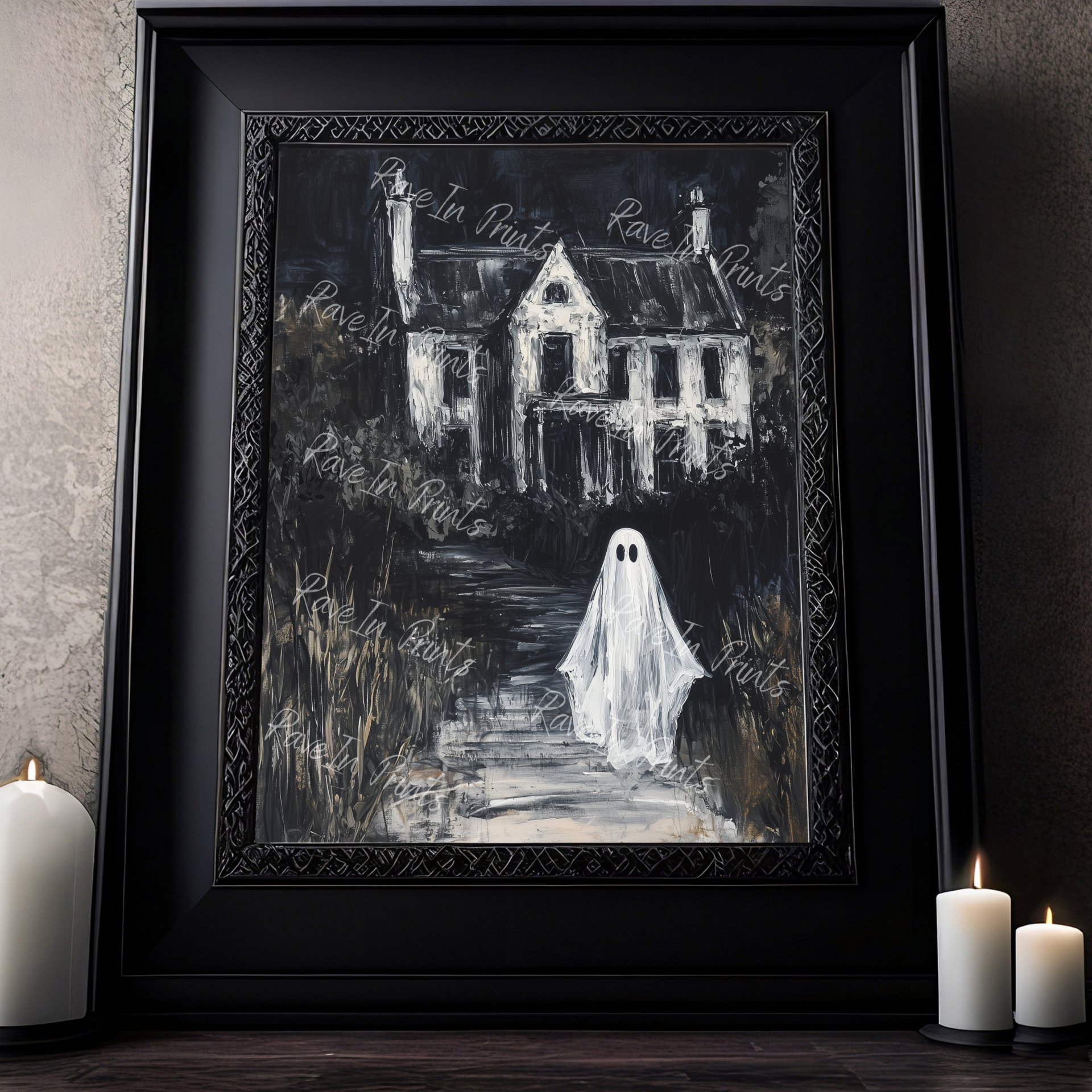 ghost wall art print, halloween decor