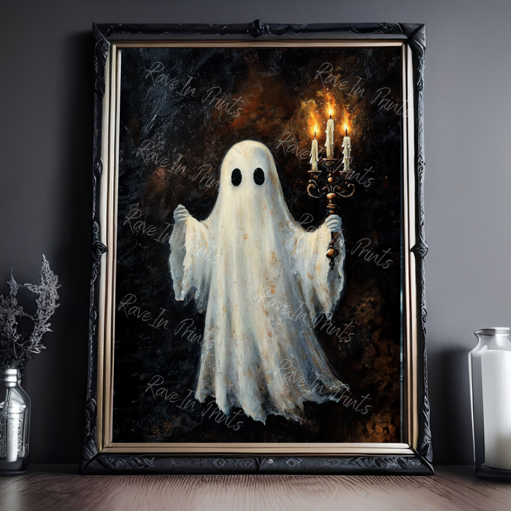 絵画 GHOST CRDP60% Ghost Holding A Candelabra - Ghost Painting, Halloween Home Decor