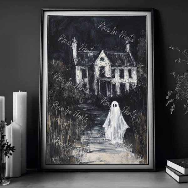 ghost wall art print, halloween decor