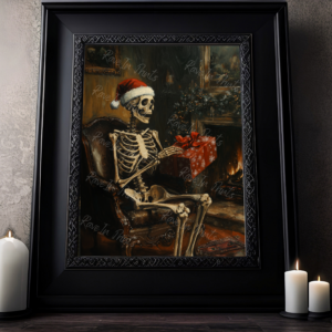 Skeleton Opening Christmas Presents - Dark Christmas Wall Art, Creepmas Decor, Gothic Home Decor