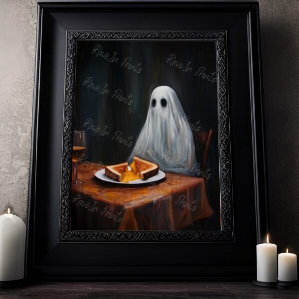 ghost eating grilled cheese, ghost painting print