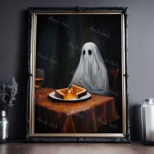 ghost eating grilled cheese, ghost painting print