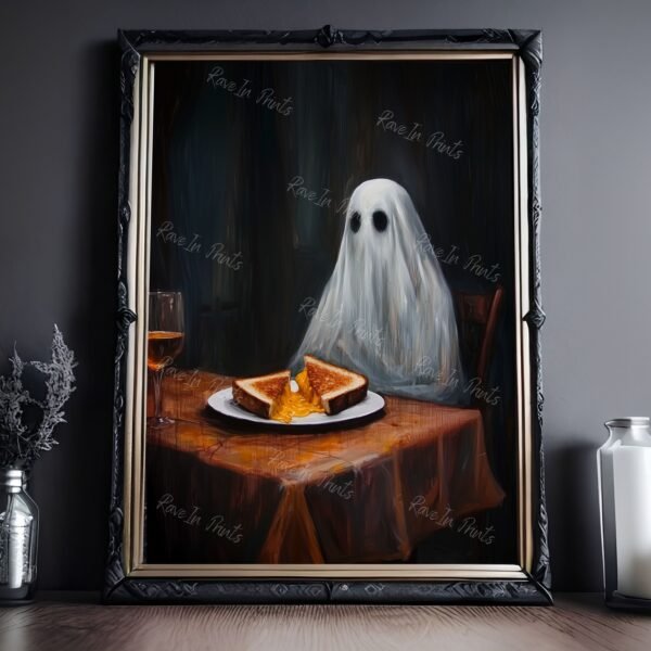 ghost eating grilled cheese, ghost painting print