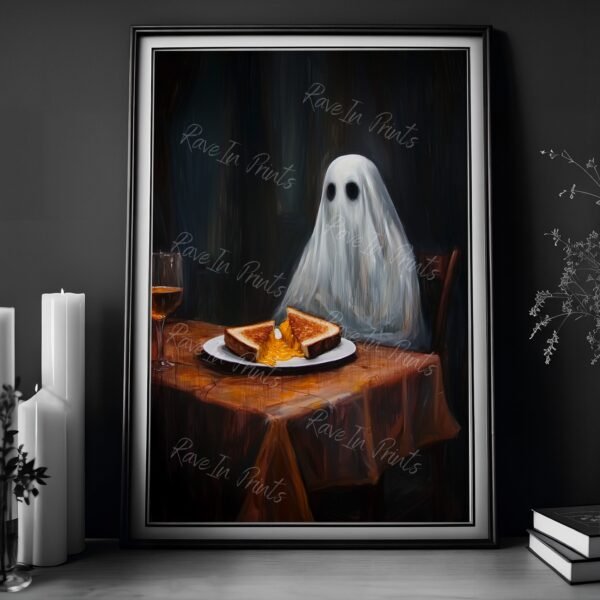 ghost eating grilled cheese, ghost painting print