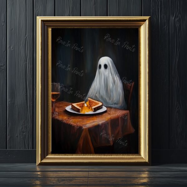 ghost eating grilled cheese, ghost painting print