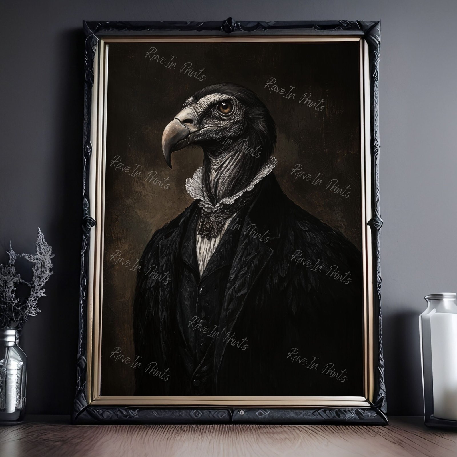 renaissance vulture portrait, dark academia decor