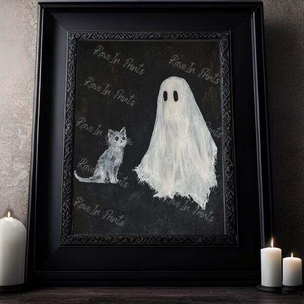 ghost and cat, ghost painting print